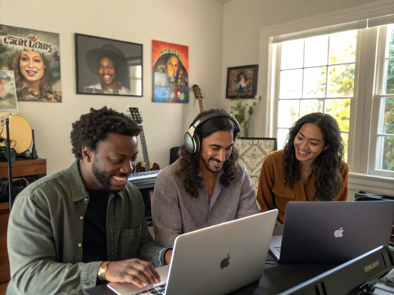 A diverse group of musicians performing on a digital streaming platform, showcasing the reach and impact of their music.